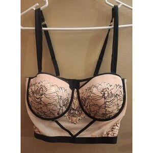 Auden Light Pink Longline Floral Lace Bra Lined Underwire Push Up Size XL